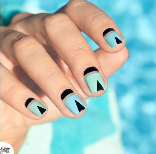 Blue, Green and Black Nails via