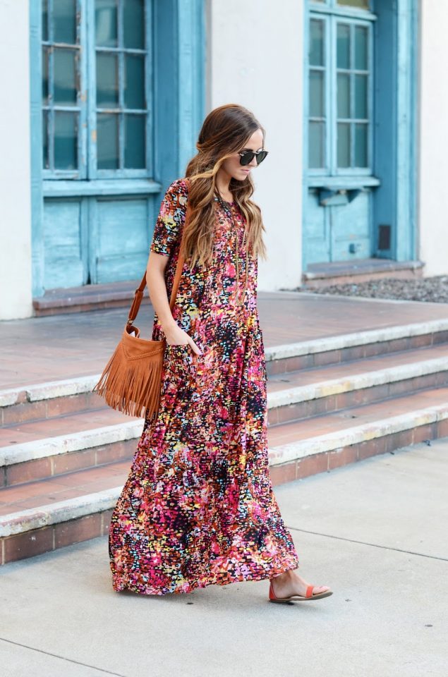 Colorful Maxi Dress and Sandal Flats via