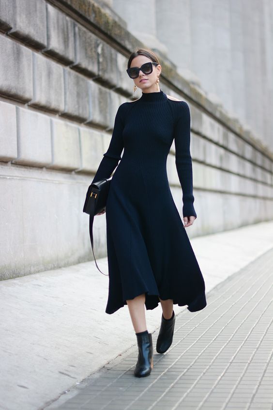 Deep Blue Knit Dress and Boots via