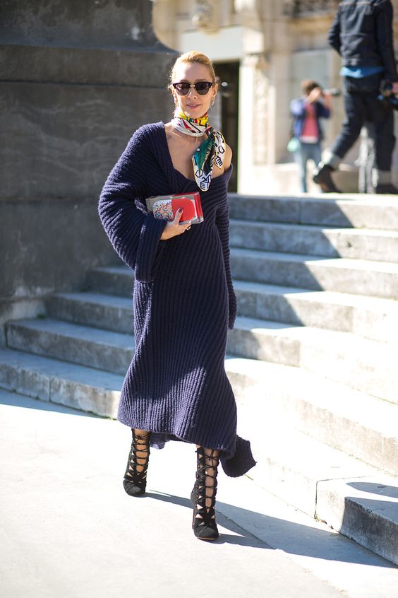 Deep Blue Knit Dress and Cage Shoes via