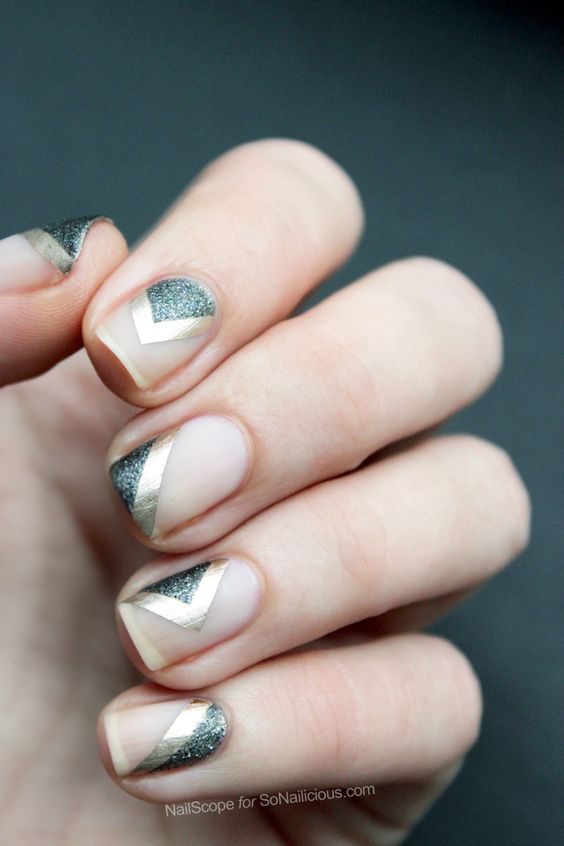 Golden and Sliver Glitter Nails via