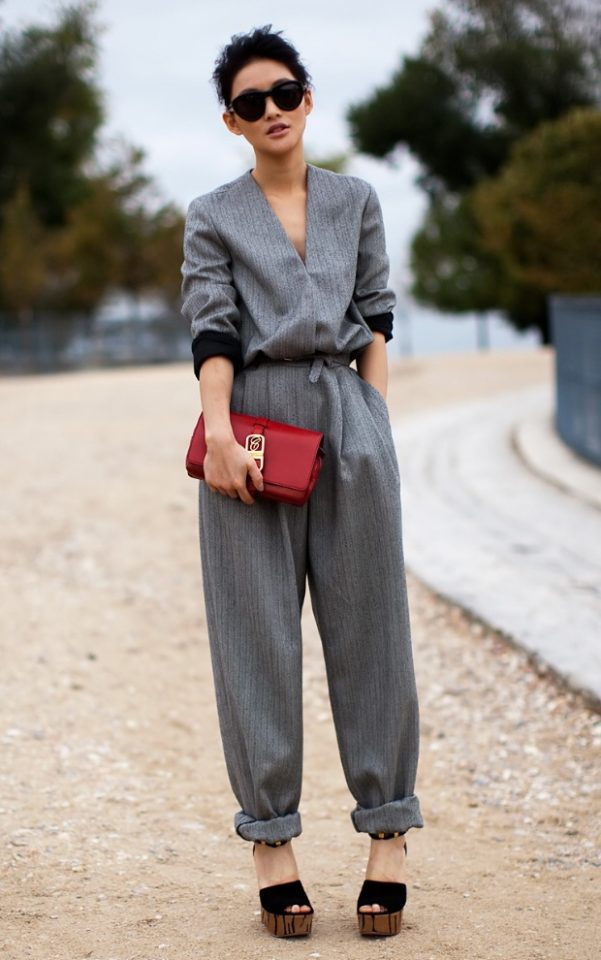 Grey Jumpsuit with Wedges via