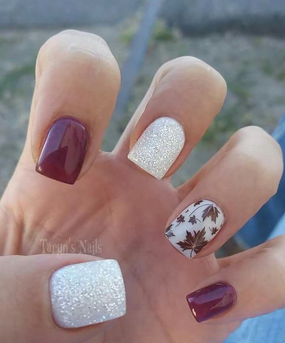 Maple Sliver Glitter Nails via