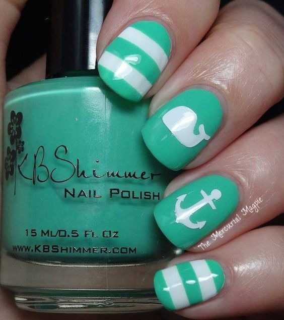 Mint and White Nails via