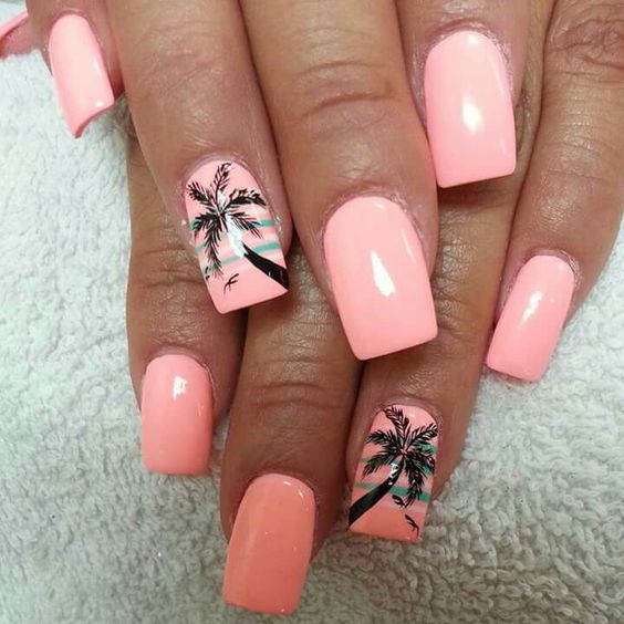 Nude Nails with Palm Trees via