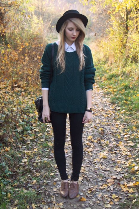 Oversized Green Sweater and White Shirt via