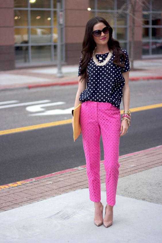 Polka Dot Top and Pink Pants via