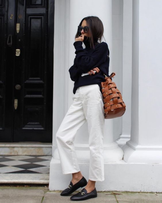 White Pants and Black Top via