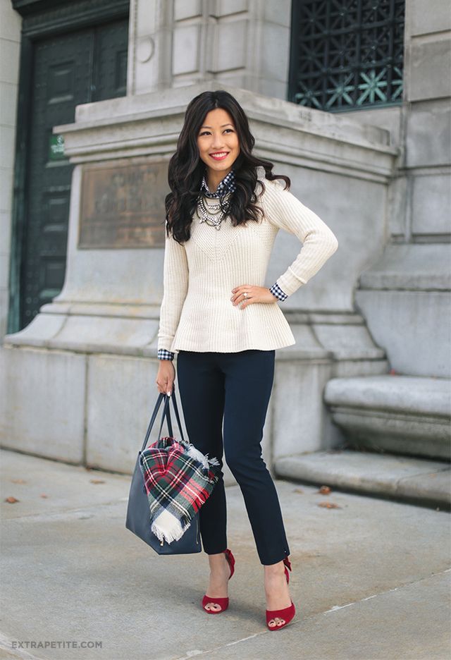 White Sweater and Tartan Shirt via