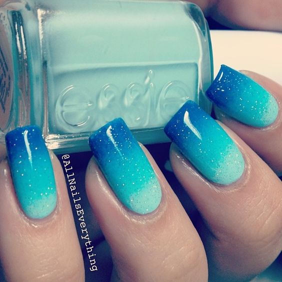 Blue Ombre Nails via