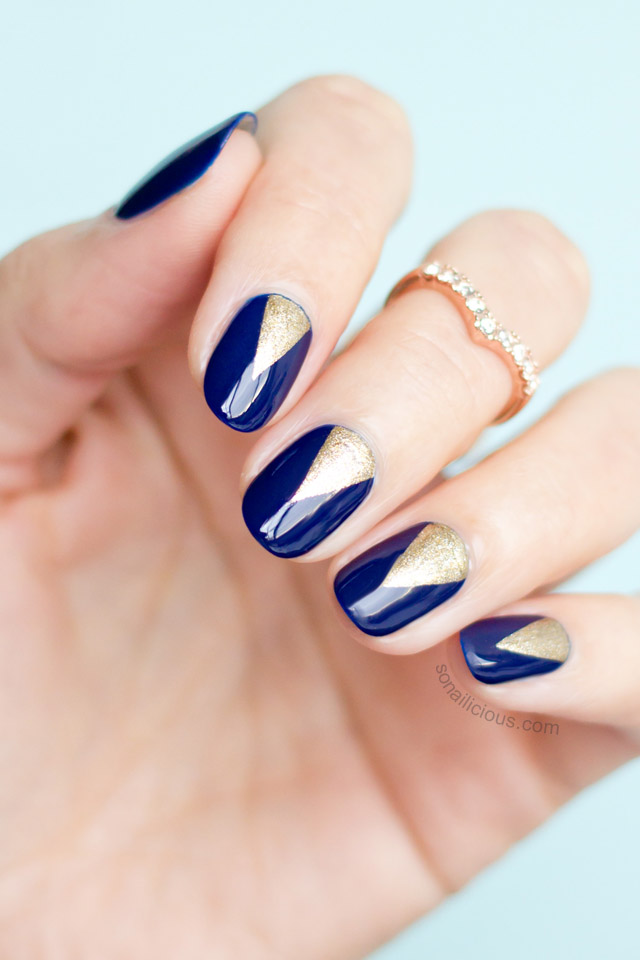 Deep Blue and Golden Nails via