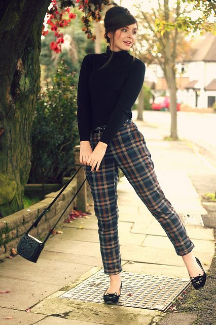 long-sleeve-top-and-tartan-pants via