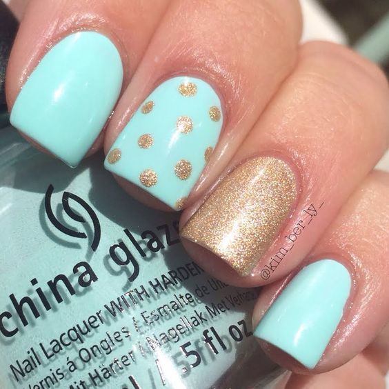 Pale Blue and Golden Nails via