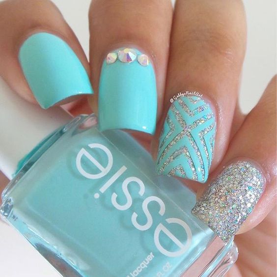 Pale Blue and Sliver Nails via