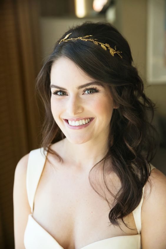 romantic-half-up-with-golden-headband via