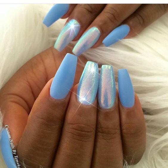 Shiny Blue Nails via