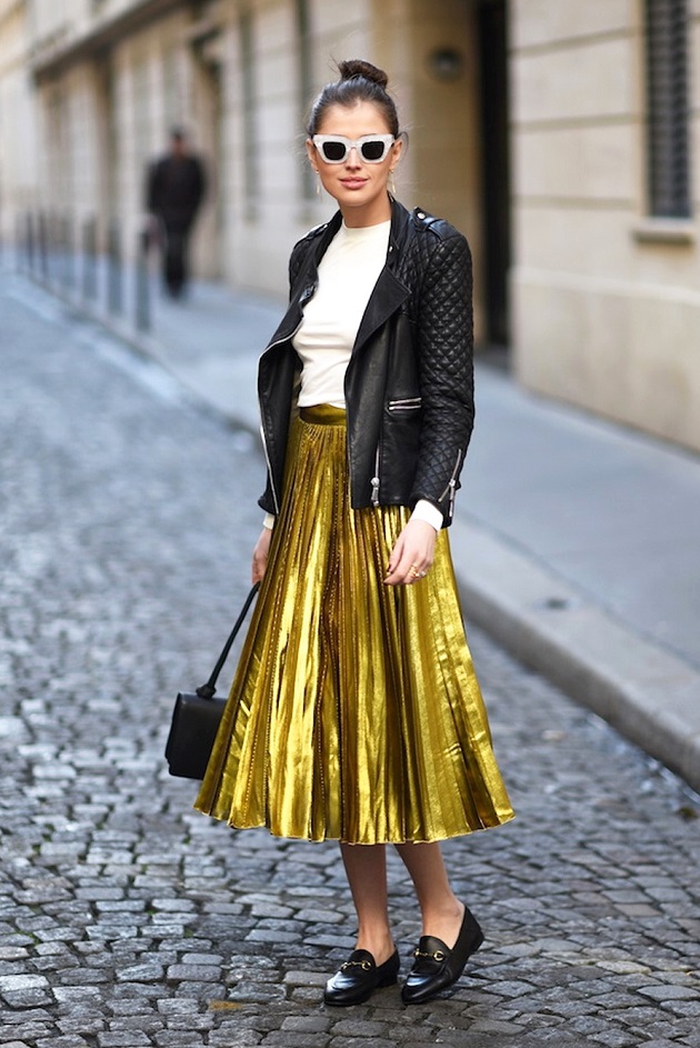 short-black-jacket-and-metallic-skirt via