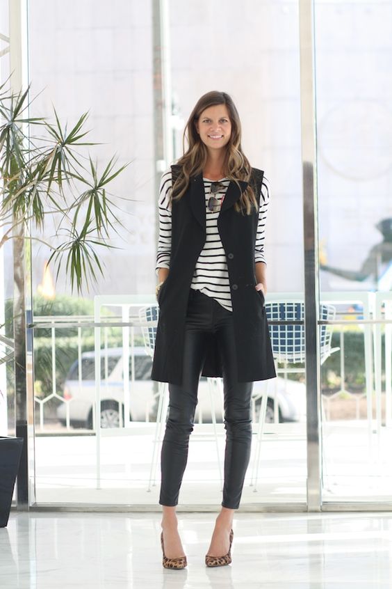 striped-top-black-pants-and-black-vest via