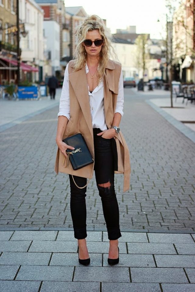 white-shirt-ripped-jeans-and-camel-vest via