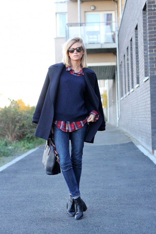 blue-coat-blue-jumper-blue-jeans-and-tartan-shirt via