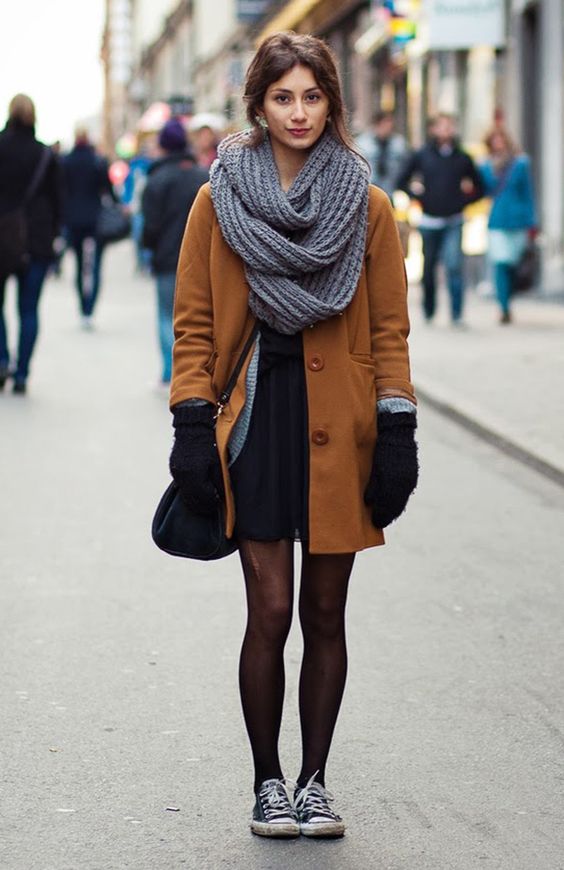 camel-coat-cardigan-and-black-dress via