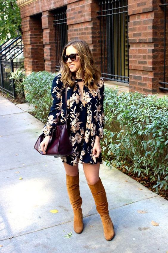 floral-dress-and-knee-high-boots - Pretty Designs