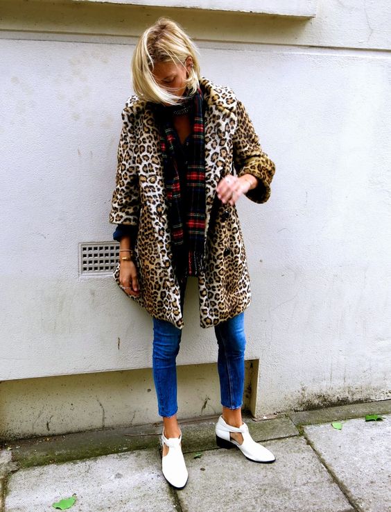 leopard-coat-blue-jeans-and-plaid-scarf via