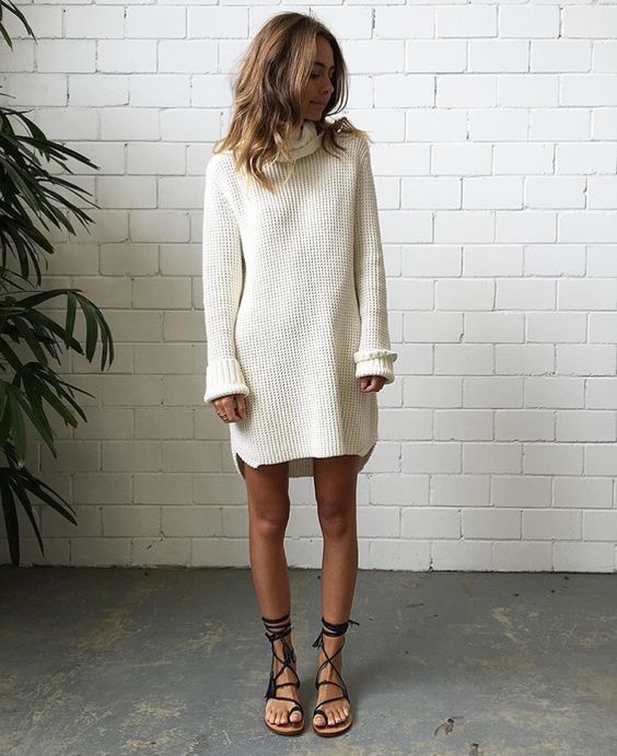 white-turtleneck-dress-and-sandals via