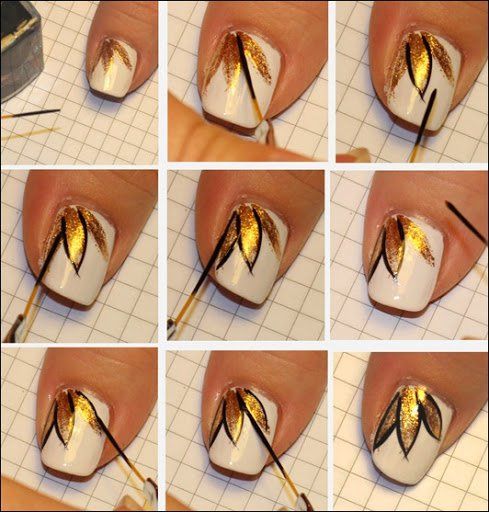 white-nails-with-gold-leaves via