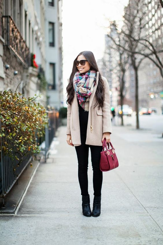 nude-coat-and-tartan-scarf via