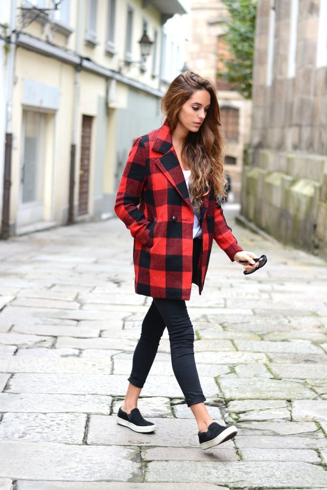 Black and Red Checked Coat