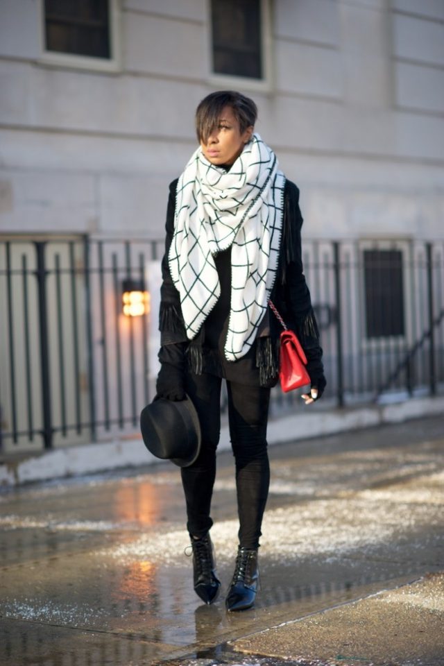 Black and White Checked Blanket Scarf