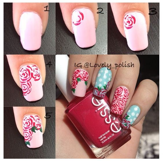 Colorful Rose Nail Art