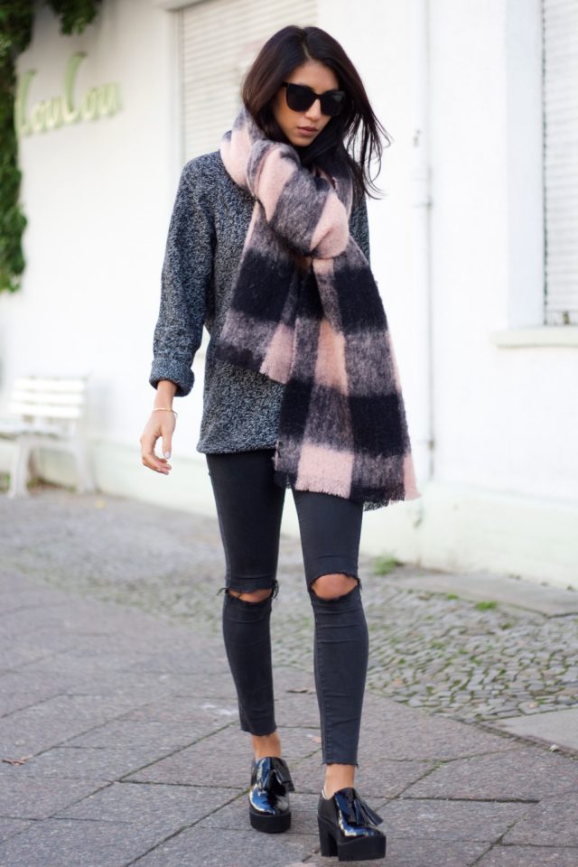 Pink and Black Checked Scarf