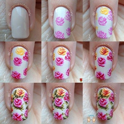 White Nails with Roses