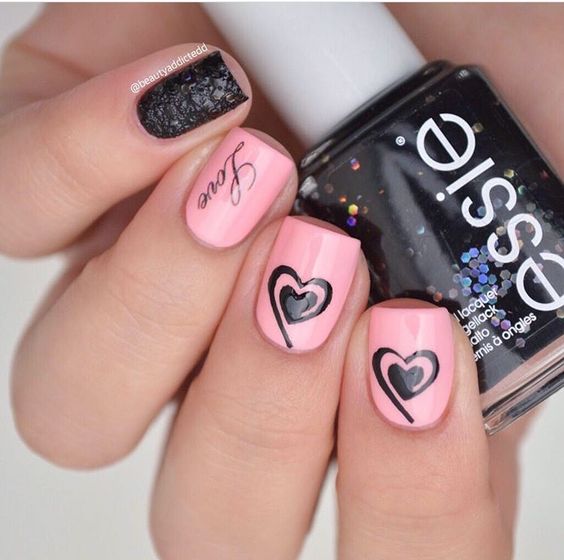 Black and Pink Nails
