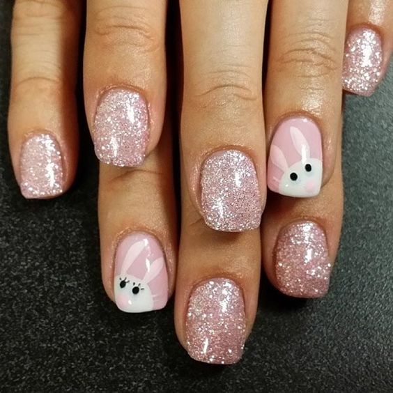 Bunny Nails with Glitter