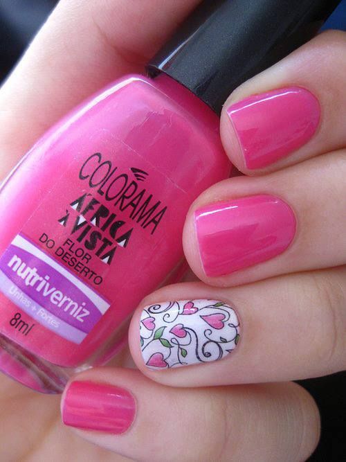 Pink Nails with Sweet Hearts