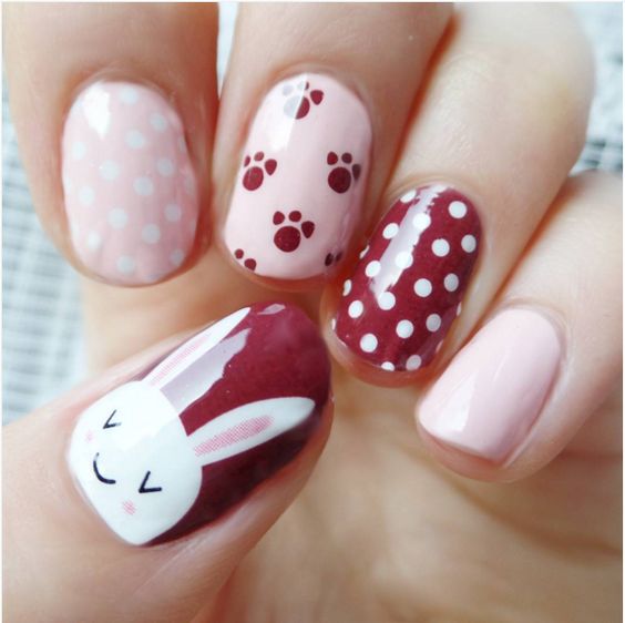 Pink and Red Bunny Nails