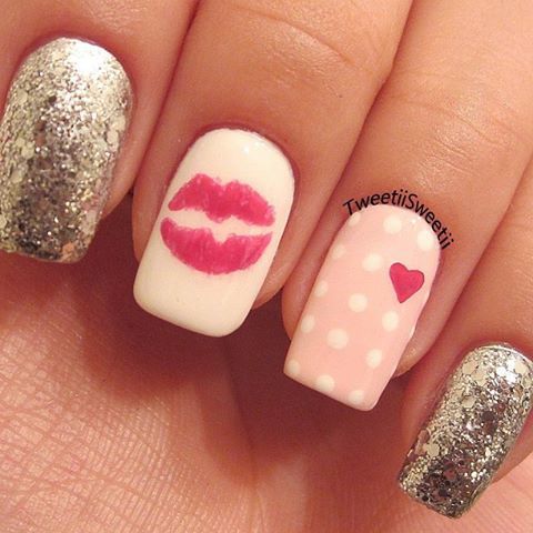 Sweet Nails with Lips and Heart Shapes