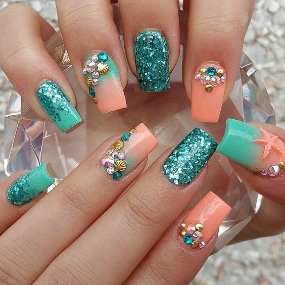 Beachy Aqua Manicures For Summer