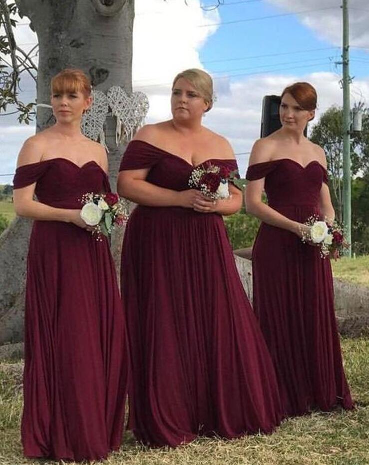 Plus-size burgundy satin bridesmaid dresses