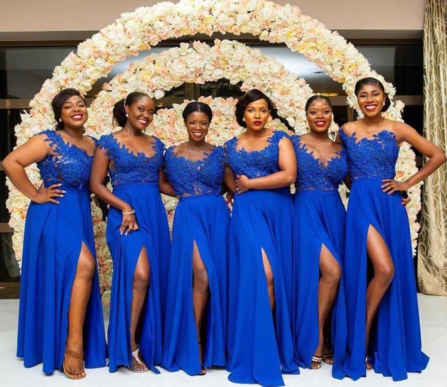 Plus-size royal-blue satin bridesmaid dresses