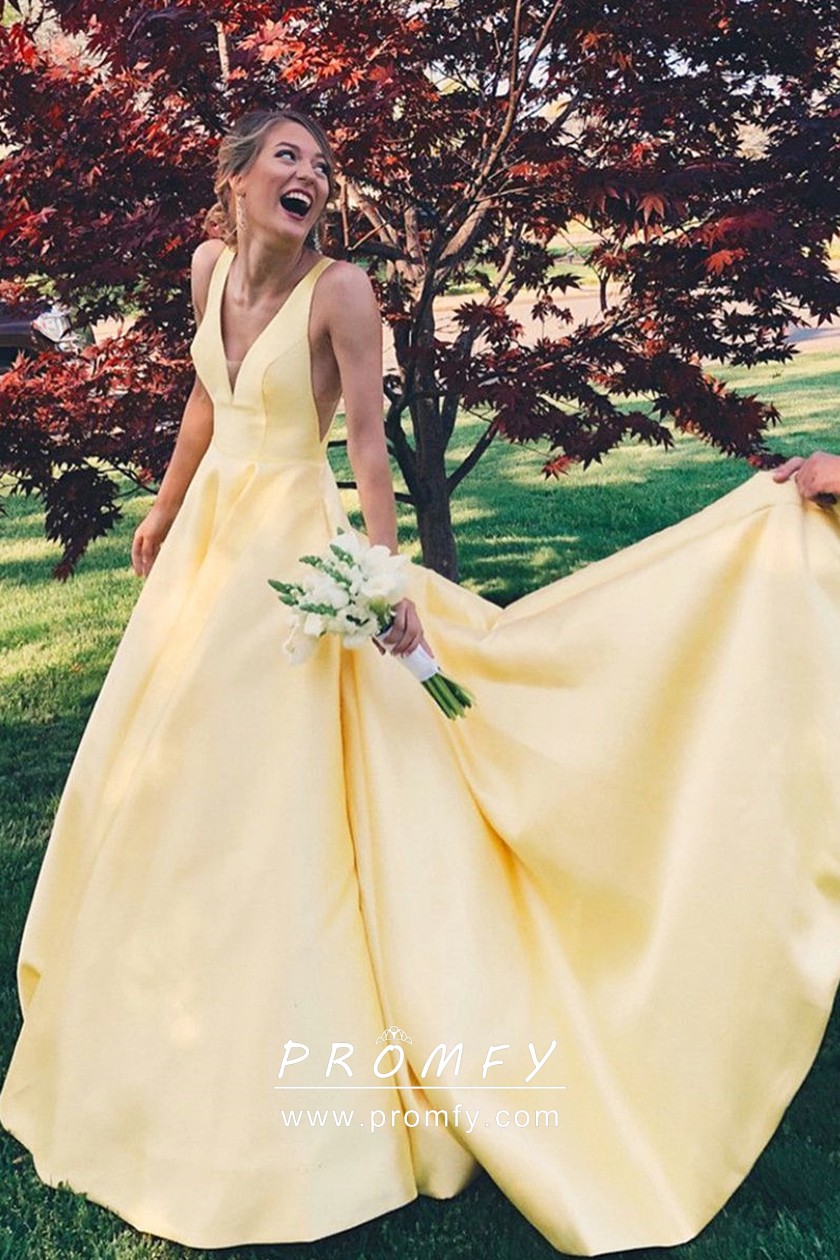  long lemon satin bridesmaid dresses